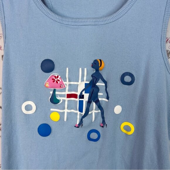 Request tank top high heels lingerie doll Chic Light Blue Graphic Tank Top y2k - Picture 5 of 8